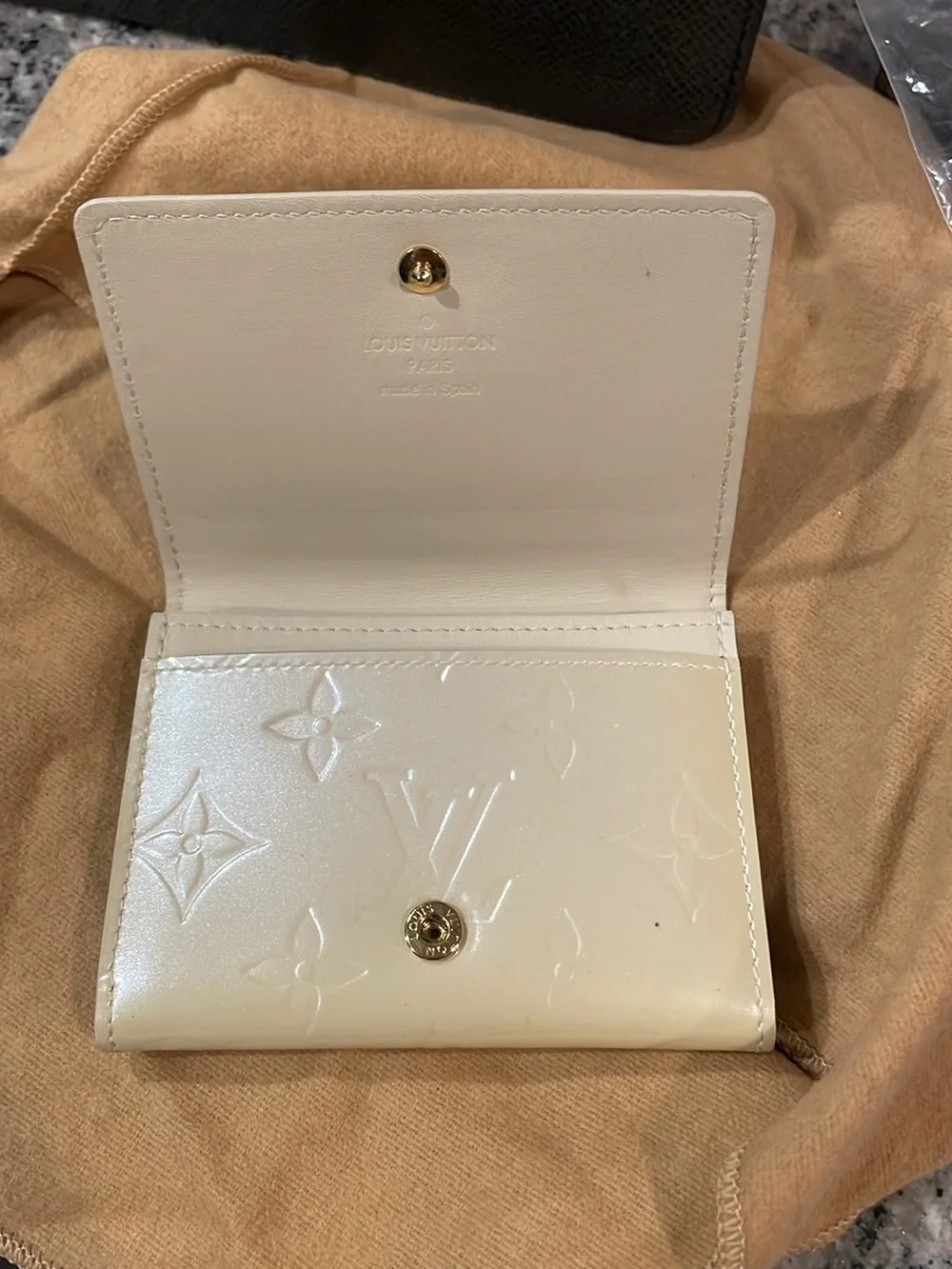 Louis Vuitton Cream Vernis Monogram Compact Wallet with Gold Hardware
